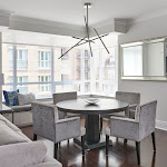 Dining room with windows looking outside