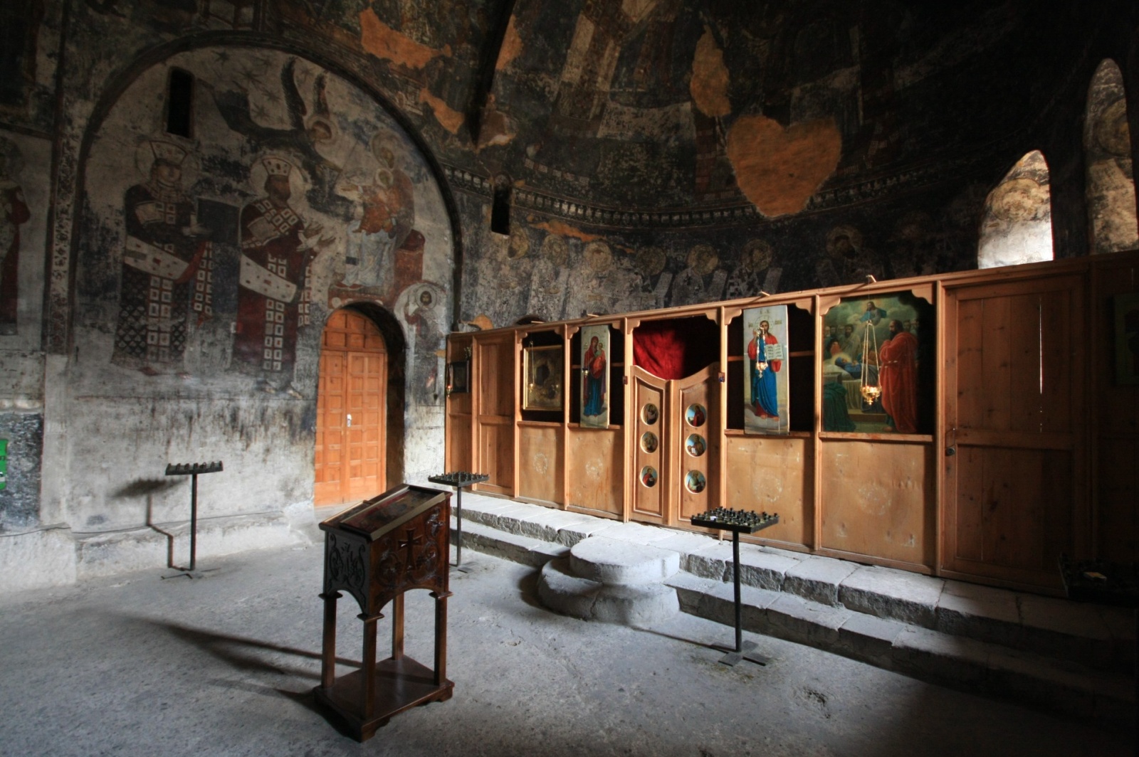 Vardzia church, with Queen Tamar depicted on the wall