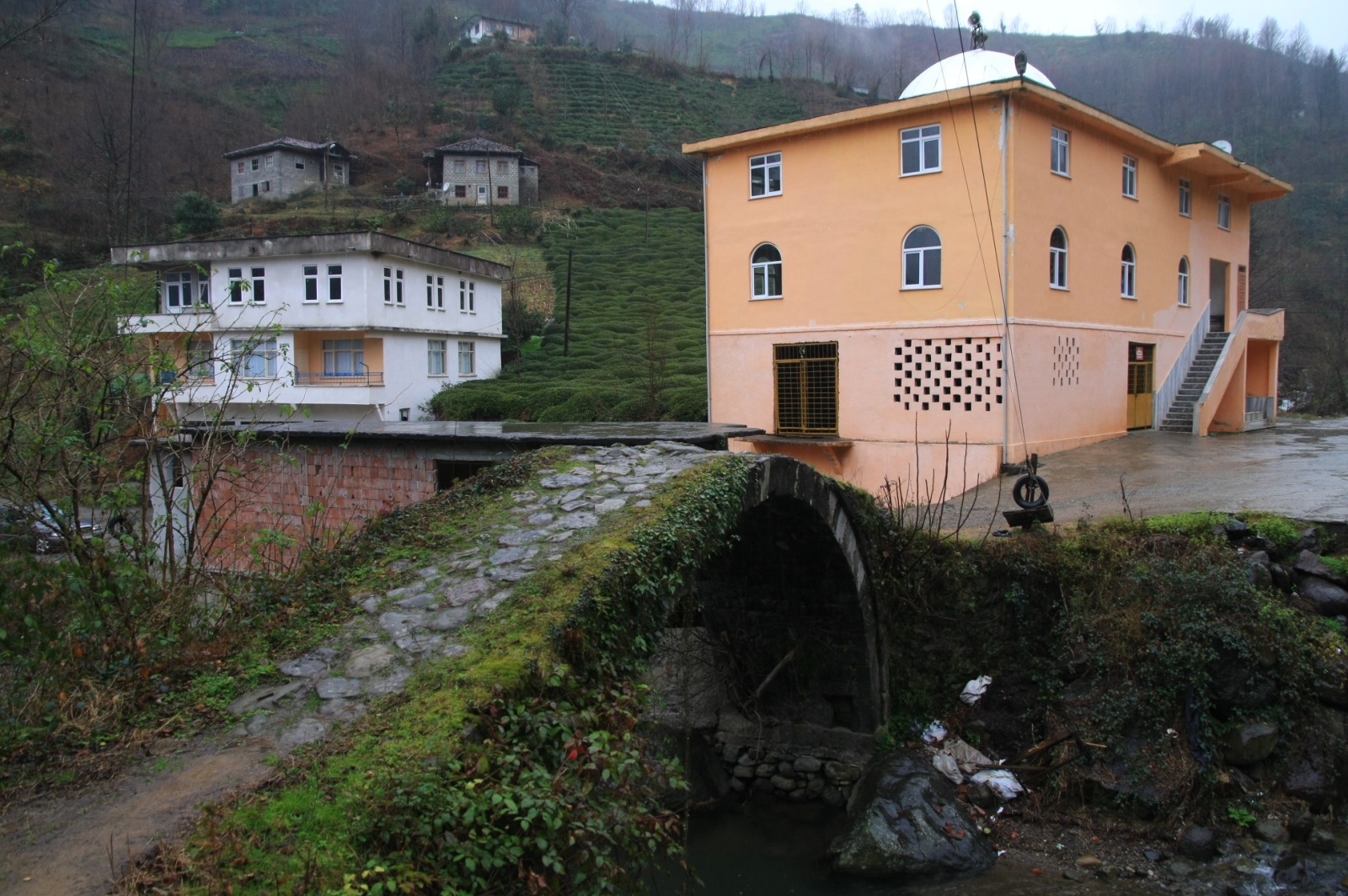 A local mosque with tea as a back drop