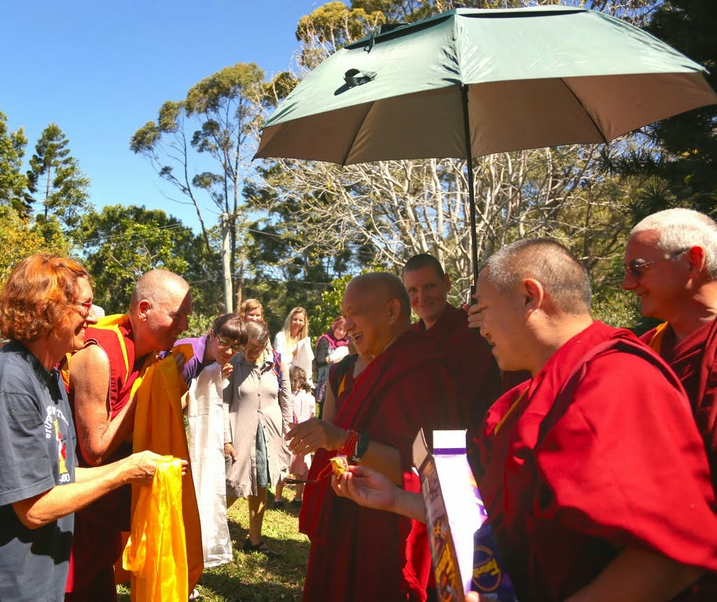 Lama Zopa Rinpoche preparing to depart Chenrezig Institute, Eudlo, Queensland, Australia, Septebmer 2014. Photo by Ven. Thubten Kunsang.