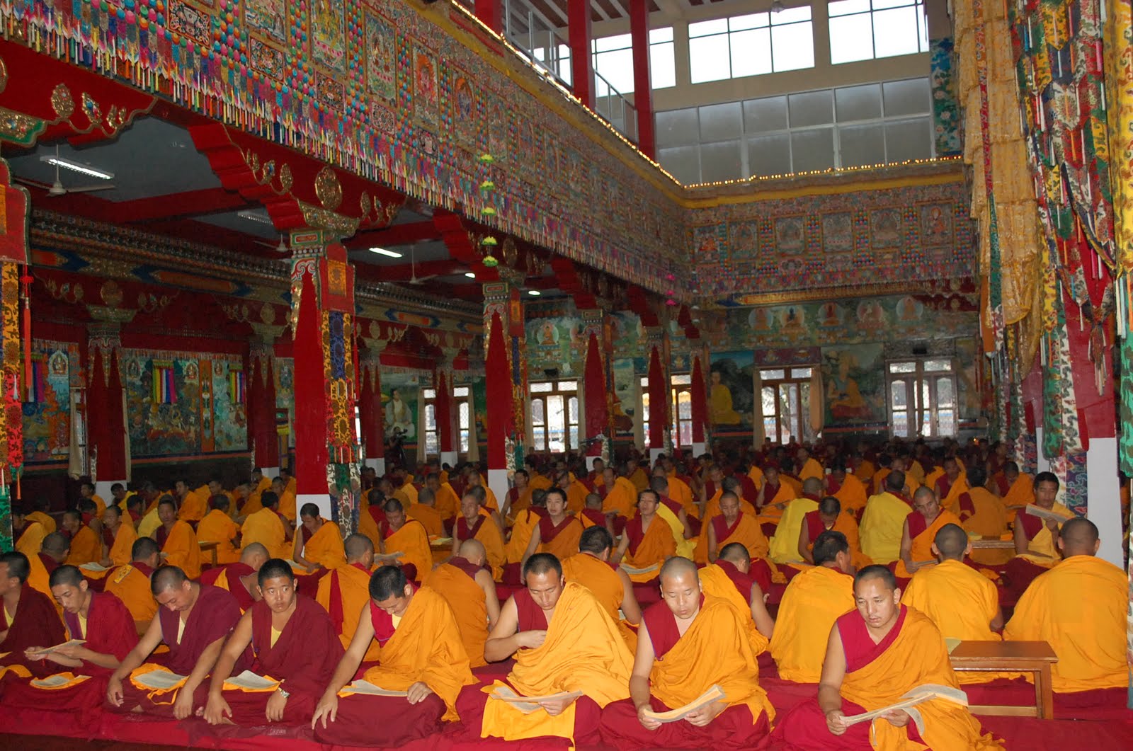 Monks at Sera Mey Monastery Offering Medicine Buddha Puja