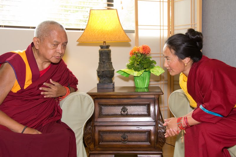 Lama Zopa Rinpoche and Rangjung Neljorma Khandro Namsel Drolma at FPMT International Office, Portland June 2012