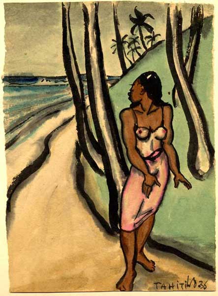 At the shore, 1936, watercolor on paper, 10 x 7 inches