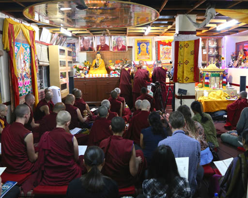 Lama Zopa Rinpoche at Choe Khor Sum Ling, Bangalore, India, January 2015. Photo by Ven. Thubten Kunsang.