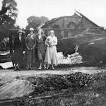 Middle Farm after the fire in 1934. Charlotte Greenough, Wyn Greenough, Irene and her mother, Mrs. Kimber.