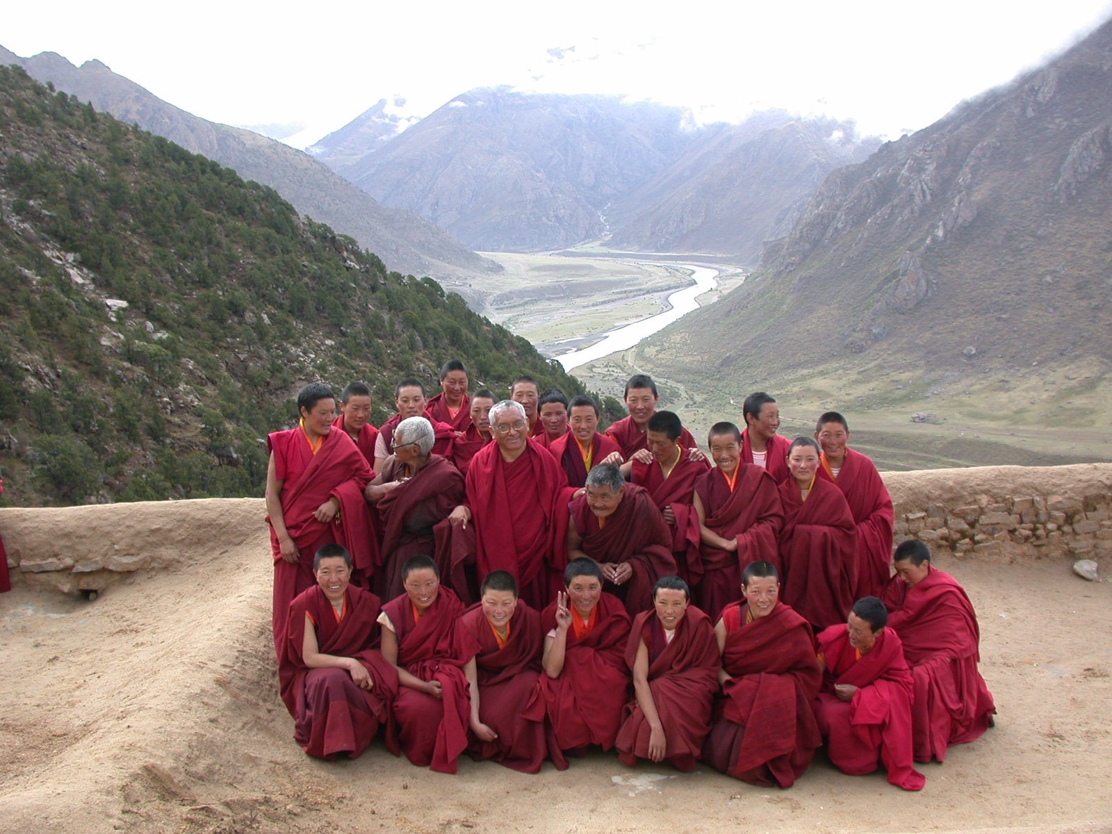 Lama Zopa Rinpoche with nuns from a nunnery he supports