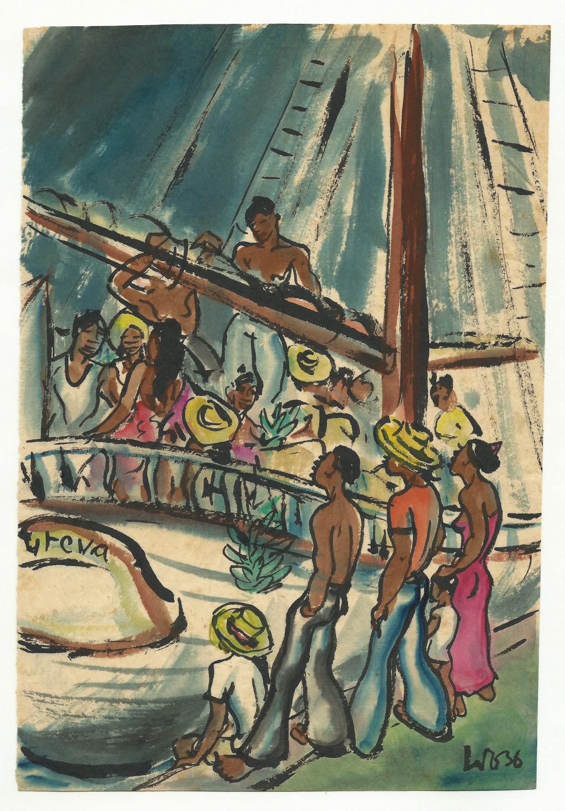 At the pier, watercolor on paper, 1936, family-owned