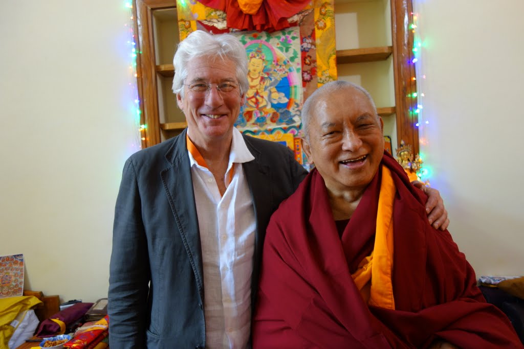 Lama Zopa Rinpoche with Richard Gere, Gaden Monastery, India, December 20134. Photo by Ven. Roger Kunsang.