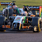 Sergio Perez, Force India F1 VJM07 leads team mate Nico Hulkenberg