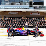 The team of Red Bull Racing with Mark Webber and Sebastian Vettel