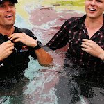 Mark Webber and BBC reporter in pool