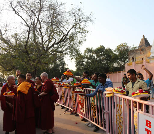 Lama Zopa Rinpoche at the Mahabodhi Stupa, Bodhgaya, India, February 2015. Photo by Ven. Thubten Kunsang.