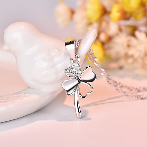 Title 1, Micro-inlaid Clover Silver Necklace Womens Ele...