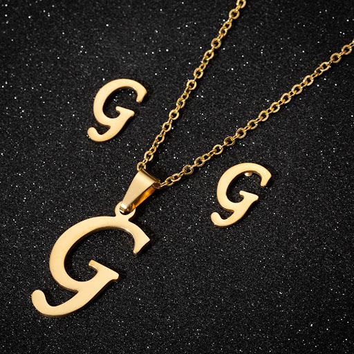 Title 13, Stainless steel 26 letters pendant necklace set...