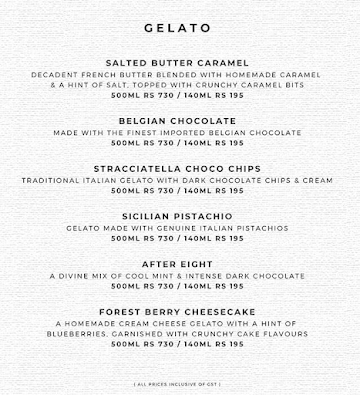 Frozen Fun Gelato menu 