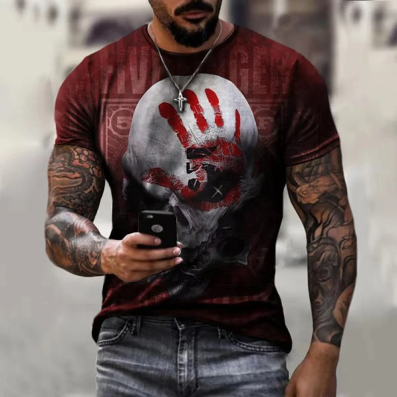  European And American Men's Series Fashion T-Shirt Aliexpress Independent Station New Skull Flag Printed Men's T-Shirt 
