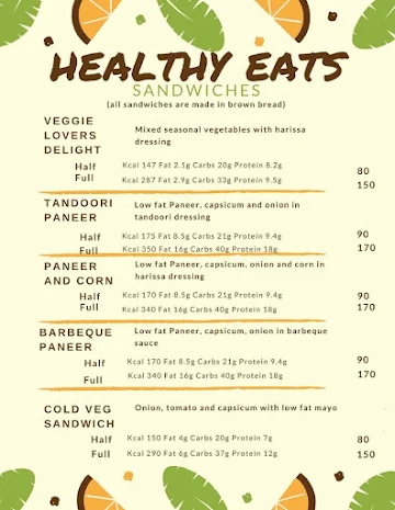 Healthy Eats menu 