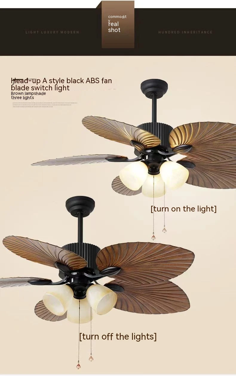 Living Room Southeast Asia Frequency Conversion Mute Fan-style Ceiling Lamp Home Integrated Retro Ceiling Fan Lights, qu