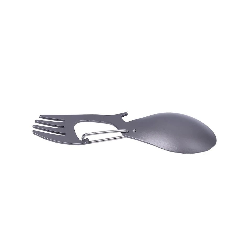 Cuillère-fourchette multifonction pour manger facilement. Parfait pour le camping, les voyages et l'usage quotidien. Conception 2 en 1, pratique.