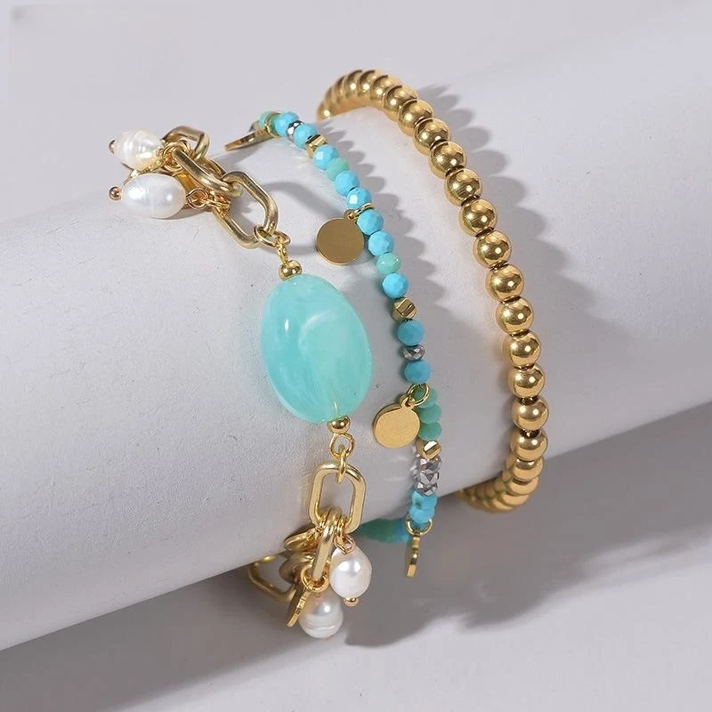 Title 3, Bracelet rond multicouche à double perles, un b...