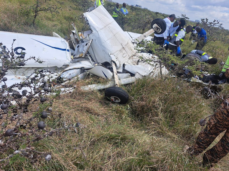 Wreckage of one of the aircrafts that collided at the Nairobi National Park on March 5, 2024