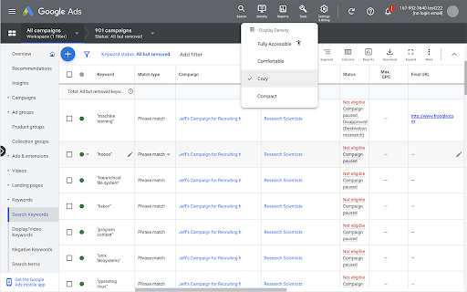 Density Selector for Google Ads