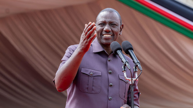 President William Ruto at Kamagut Primary School in Uasin Gishu County, where he laid the foundation stone ahead of construction work for junior and secondary schools.