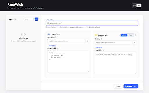 PagePatch — Custom CSS & JS screenshot 1