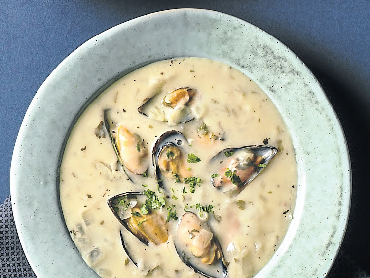 Creamy mussel soup.