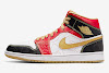 air jordan 1 mid xq white/gold dust-sport red-black