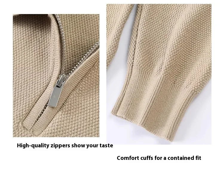 Title 7, Mens Lapel Zipper Front Slim Pullover Sweater ...