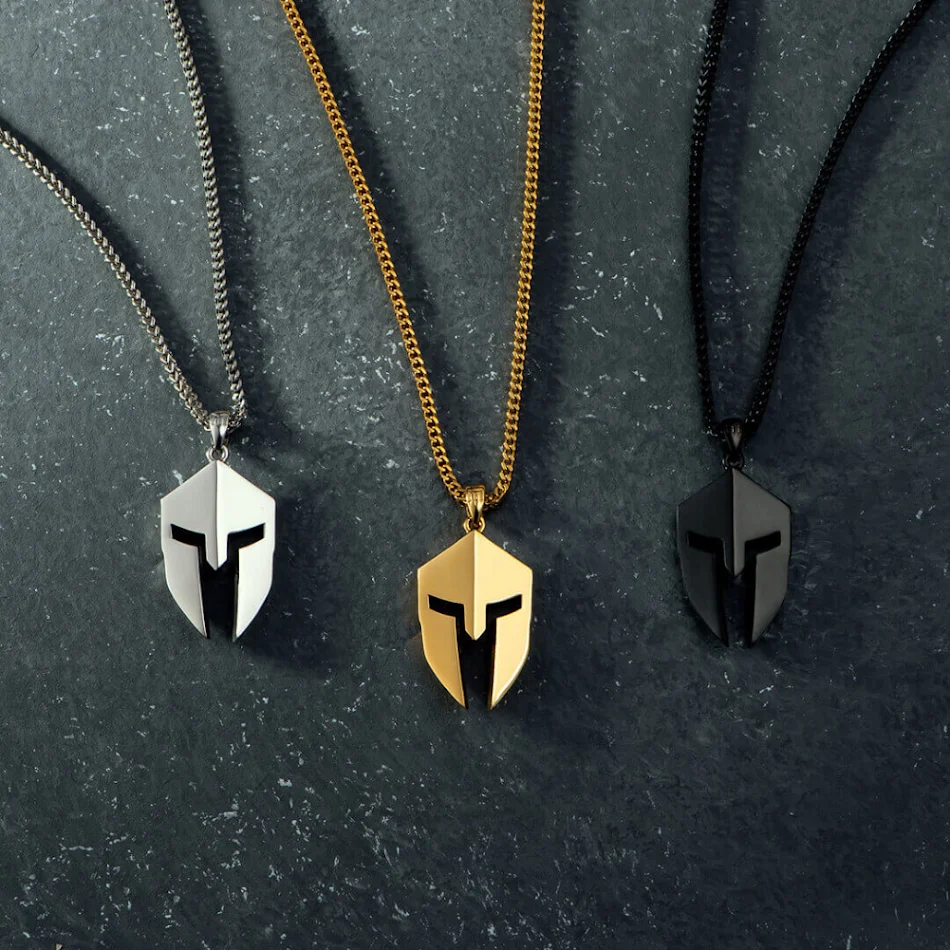 Klassieke minimalistische Hero of Sparta masker hanger heren ketting van roestvrij staal en titanium stalen ornament.