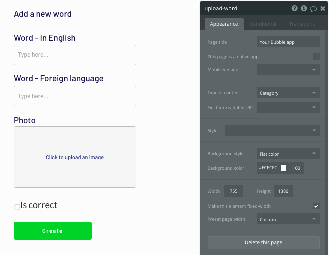 Adding a new word to a Duolingo clone app build with no code