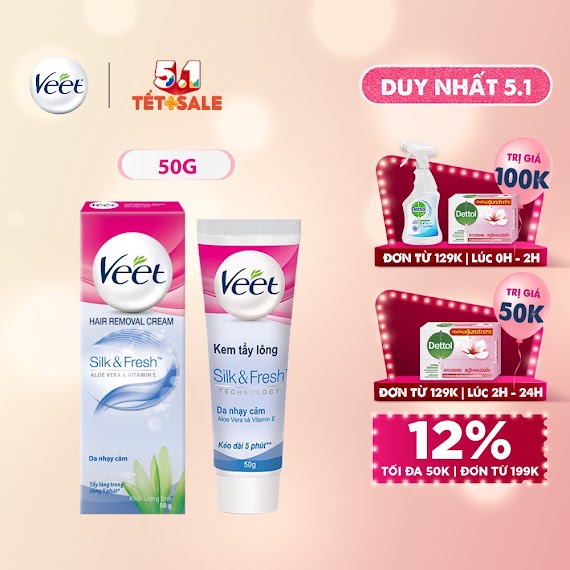 [Mã Fmcgveet71 Giảm 8% Đơn 150K] Kem Tẩy Lông Cho Da Nhạy Cảm Veet Silk Fresh 50G