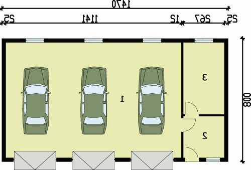 G38 szkielet drewniany, garaż trzystanowiskowy z pomieszczeniami gospodarczymi - Rzut garażu