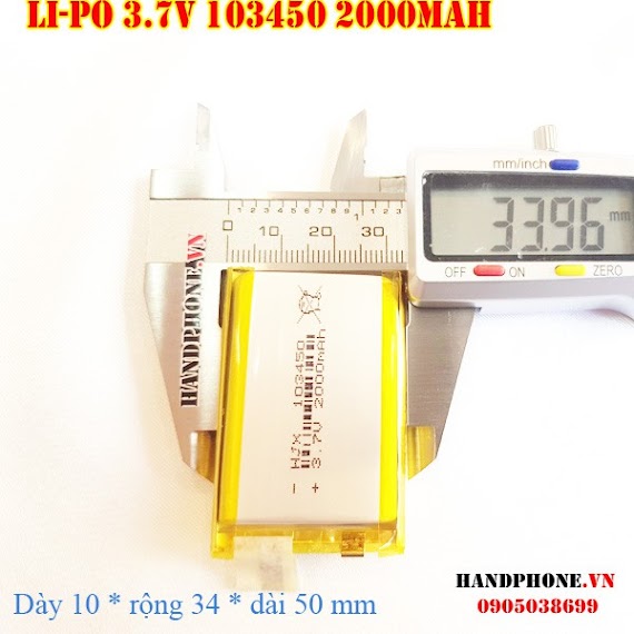 Pin Li - Po 3.7V 103450 103550 2000Mah (Lithium Polyme) Cho Điện Thoại, Bộ Đàm, Định Vị Gps, Camera Hành Trình, Cân Điện Tử