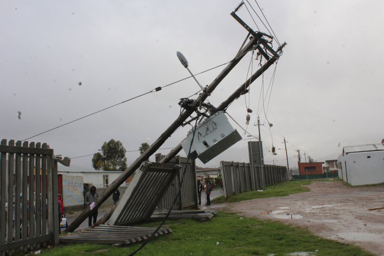 An electricity pole in Nomzamo blew over, causing power outages in the area.