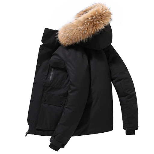 Title 3, Mens Hooded Down Jacket Thick Warm Coat Fur Co...