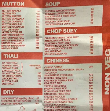 Shalimar Restaurant menu 