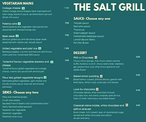 The Salt Grill - Hilton Embassy Golflinks menu 