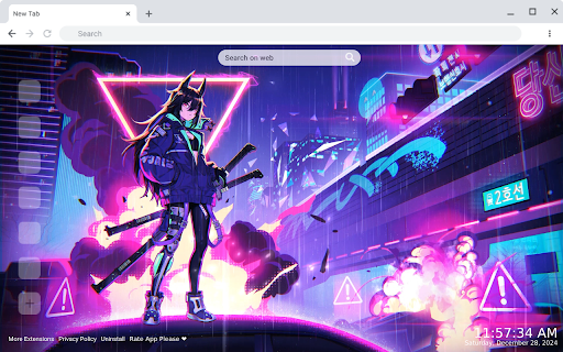 Samurai Anime Girl Neon Live Wallpaper Preview 3