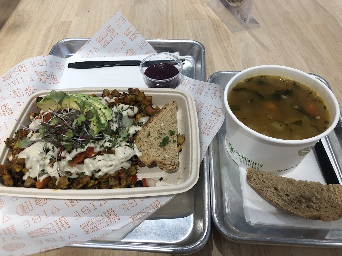 The breakfast plate with GF toast and the Tuscan soup.