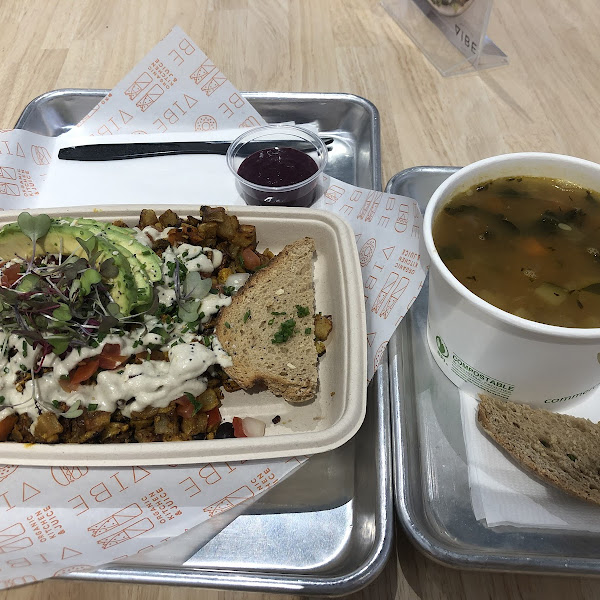 The breakfast plate with GF toast and the Tuscan soup.