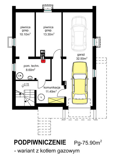 BW-32 wariant 4 - Rzut piwnicy - propozycja adaptacji - ogrzewanie gazowe