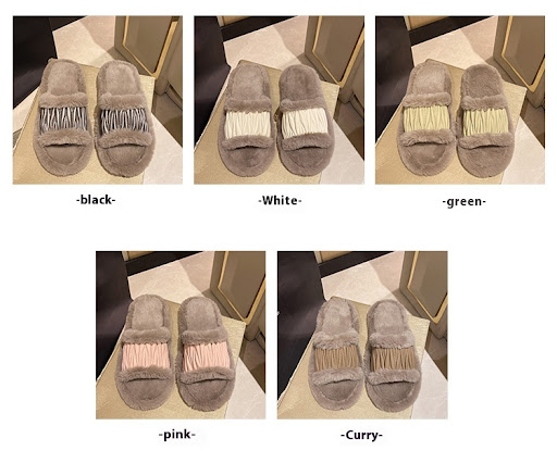 Title 16, Womens PU Leather Open Slippers with Plush Cot...