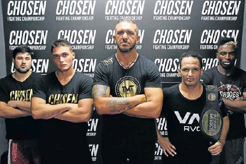 Chosen Fighting Championship promoter Ivan Strydom, middle, promises a night of exciting fights for local MMA fans. Brandon Fox, left, Brandon Wilson, Shane Higgins and Cedrick Mbala are just some of the fighters who will be in action tonight.