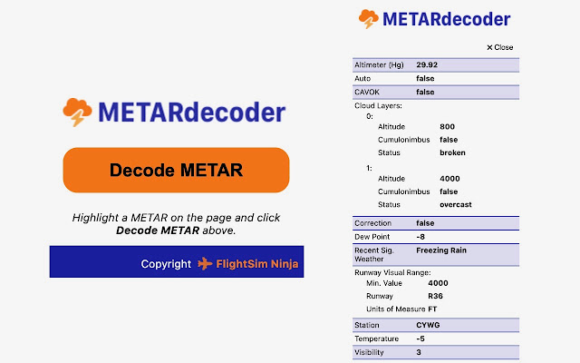 METAR decoder chrome extension