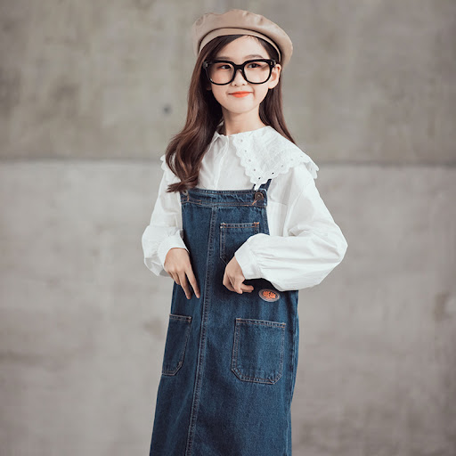 Title 6, Girls Lace Collar White Shirt Denim Suspenders ...