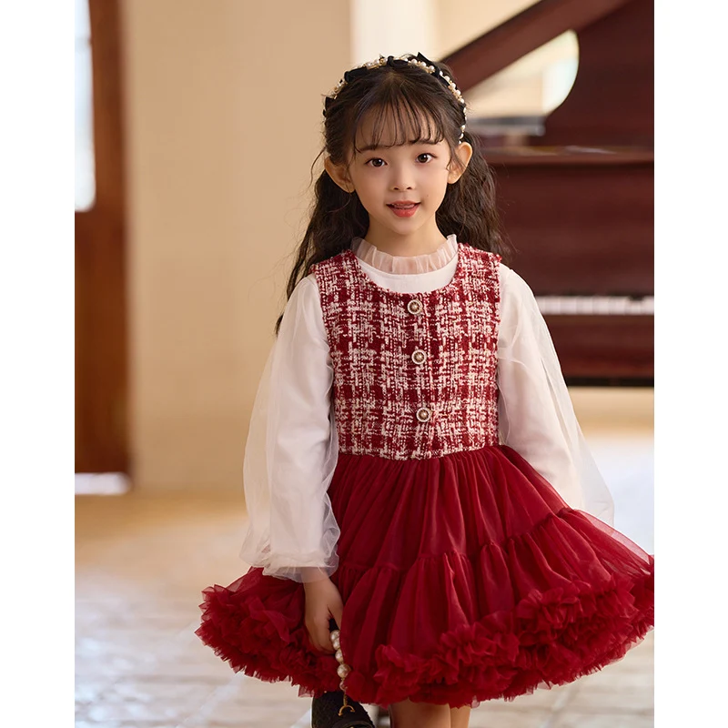 Robe princesse parapluie en mesh pour fille, style occidental, respirante, jupe. Parfaite pour les événements, confortable et élégante pour votre enfant.