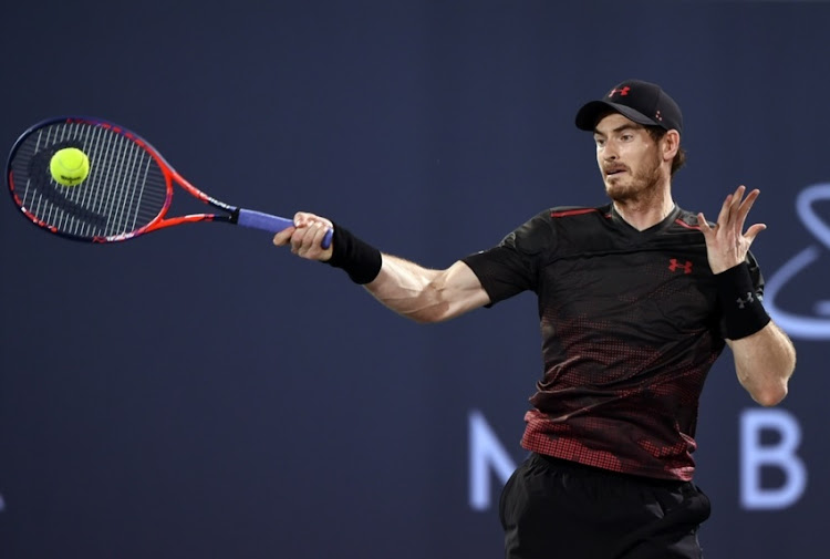 Andy Murray of Great Britain plays a forehand during his exhibition match against Roberto Bautista Agut of Spain on day two of the Mubadala World Tennis Championship at International Tennis Centre Zayed Sports City on December 29, 2017 in Abu Dhabi, United Arab Emirates.